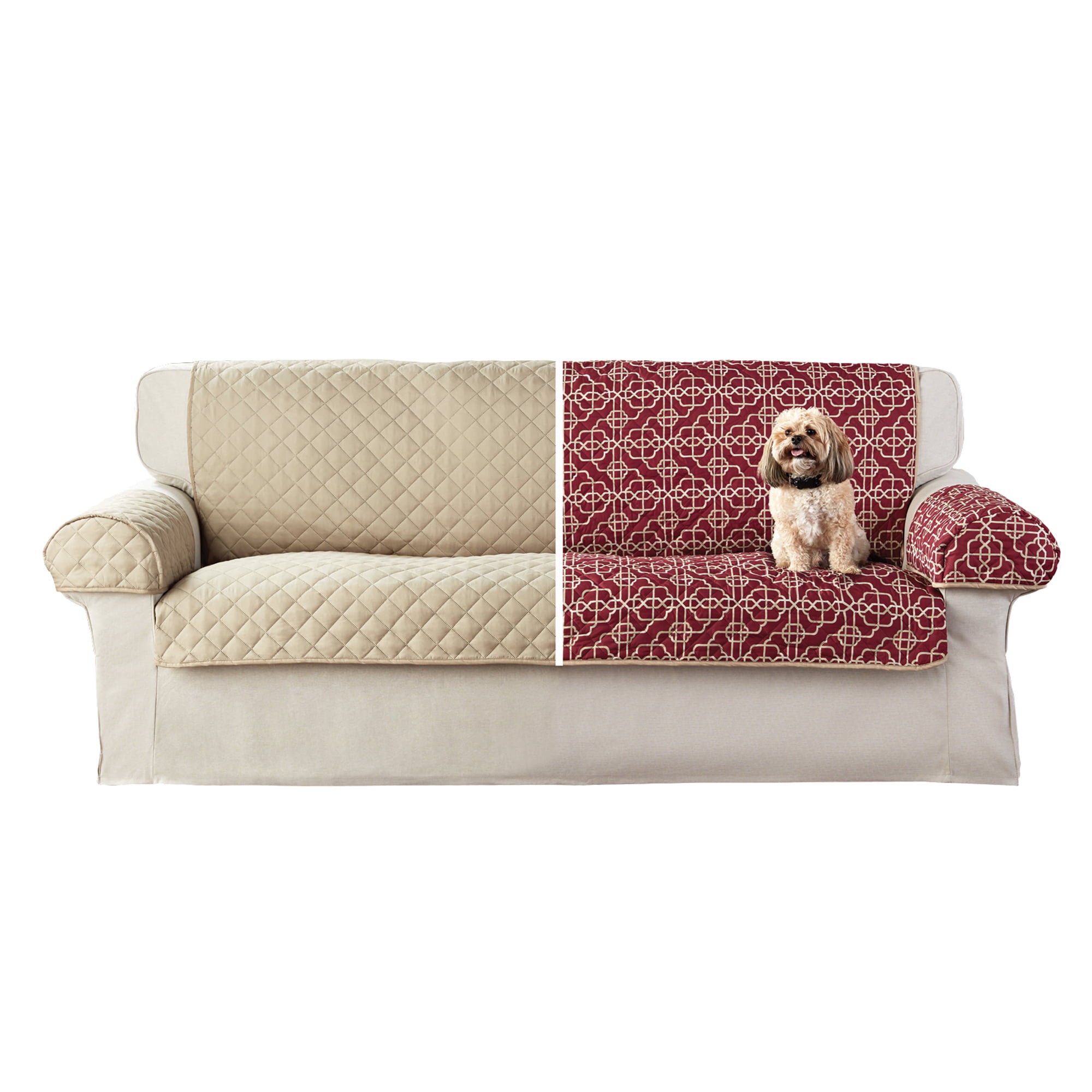 Mainstays 3-Piece Reversible Microfiber Sofa Pet Cover Protector, Tan/Red