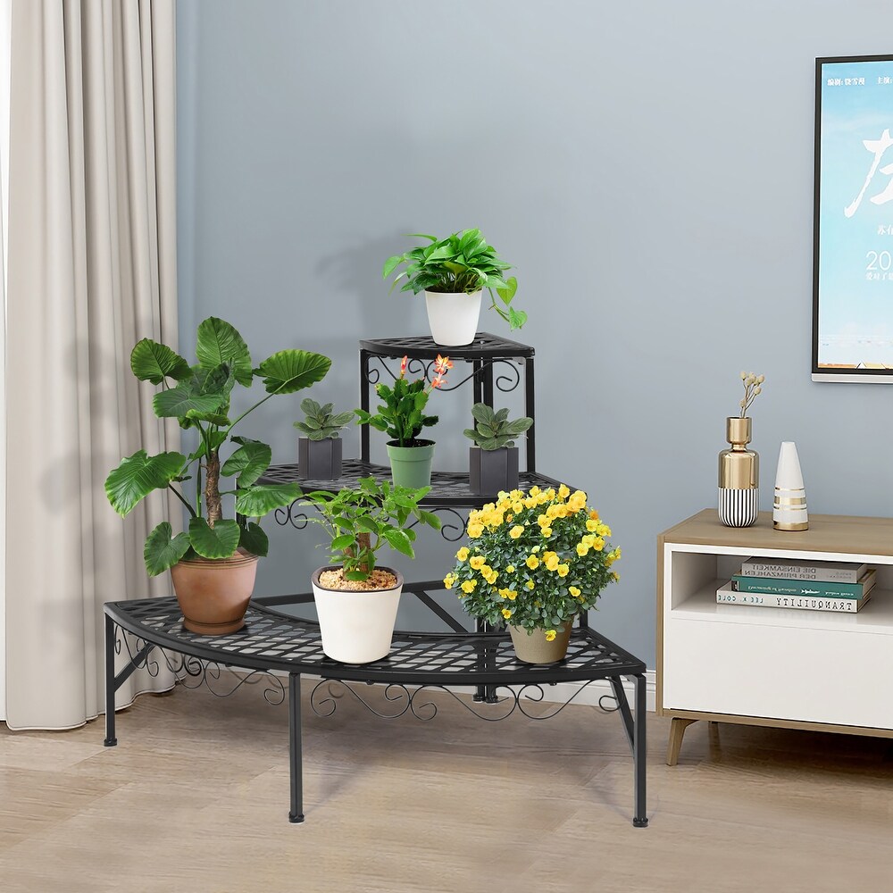 Costway Corner Plant Stand Metal 3 Tier Ladder Potted Shelf Flower