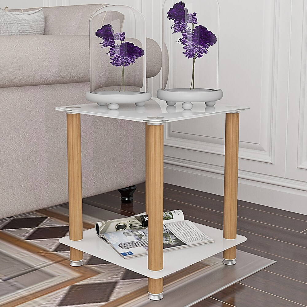 1 Piece Side Table 2 Tier Space End Table   15.75”*15.75”*19.37\