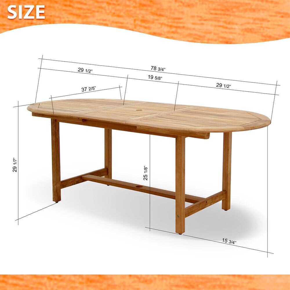 Amazonia Brown Oval Teak Wood Outdoor Dining Table with Extension   59 in. L x 37 in. W x 29 in. H