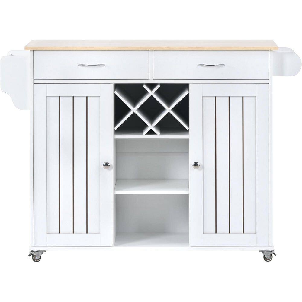 Nestfair White Kitchen Island with 2-Storage Cabinets and 4-Locking Wheels LKK294554K