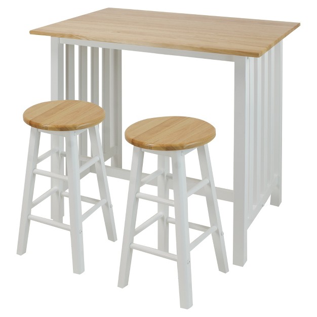 3pc Breakfast Counter Height Dining Set Made With Solid Wood White Flora Home