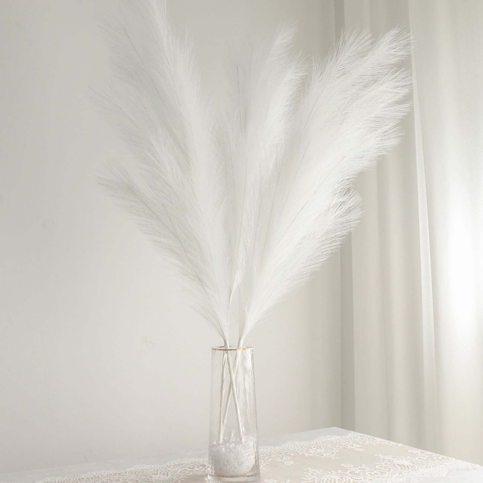 3 Stems White Artificial Pampas Grass Plant Sprays, Faux Branches Vase Flower Arrangement 44