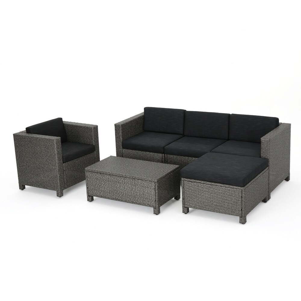 Puerta Outdoor 6 piece Wicker L Shaped Sectional Sofa Set with Cushions by Christopher Knight Home