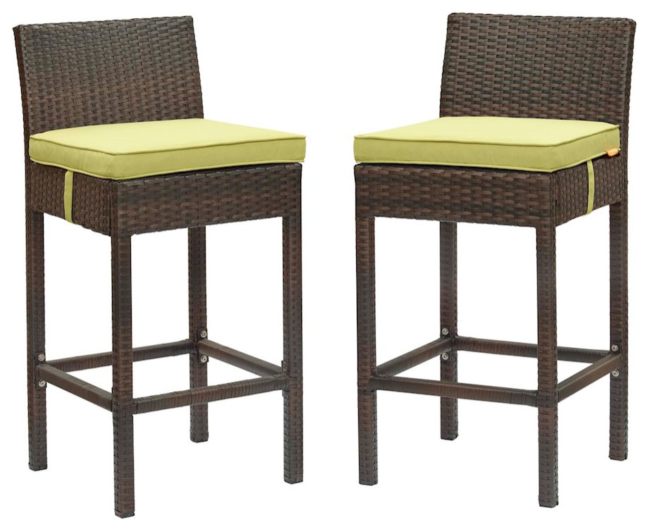 Modway Conduit Bar Stool Outdoor Wicker Rattan Set/2   Tropical   Outdoor Bar Stools And Counter Stools   by ShopFreely  Houzz