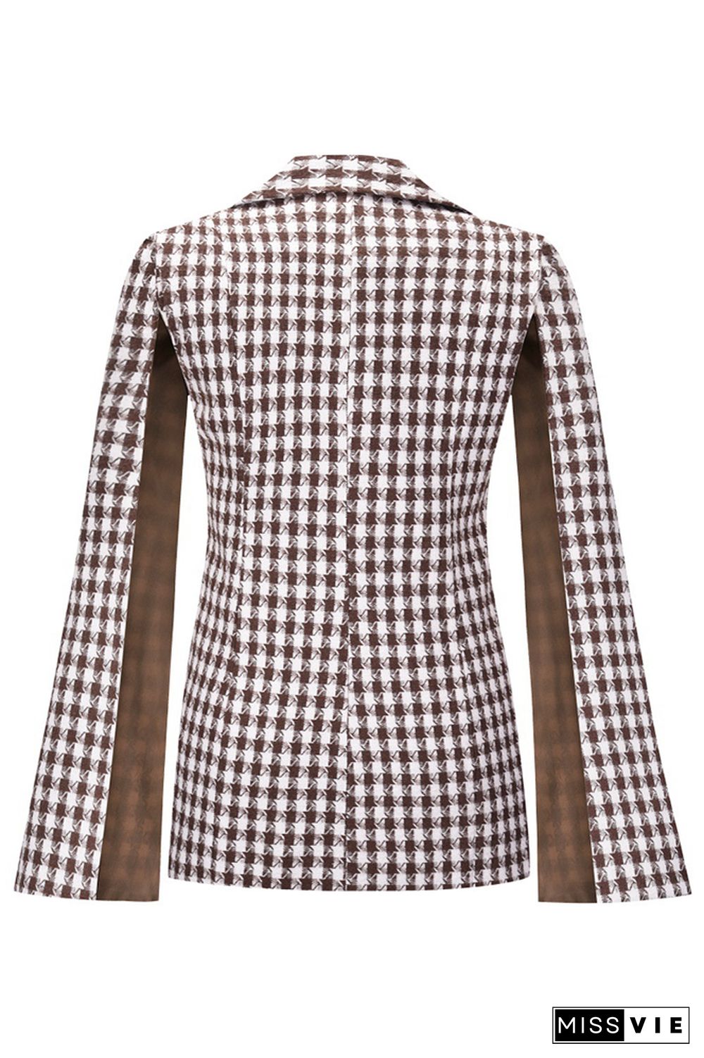 Houndstooth Check Cut Sleeves Open Button Jackets