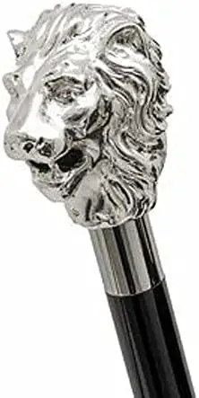 Handcrafted Nautical Brass Chrome Lion Head Handle With  Natural Wooden Shaft Stylish Strong   Durable Lightweight Walking Cane.