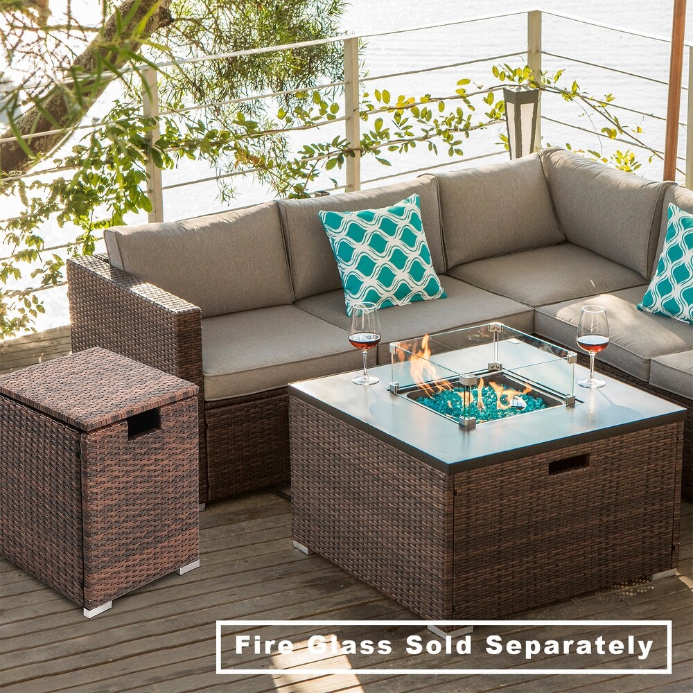 COSIEST Outdoor Propane Fire Pit Espresso Wicker Fire Table
