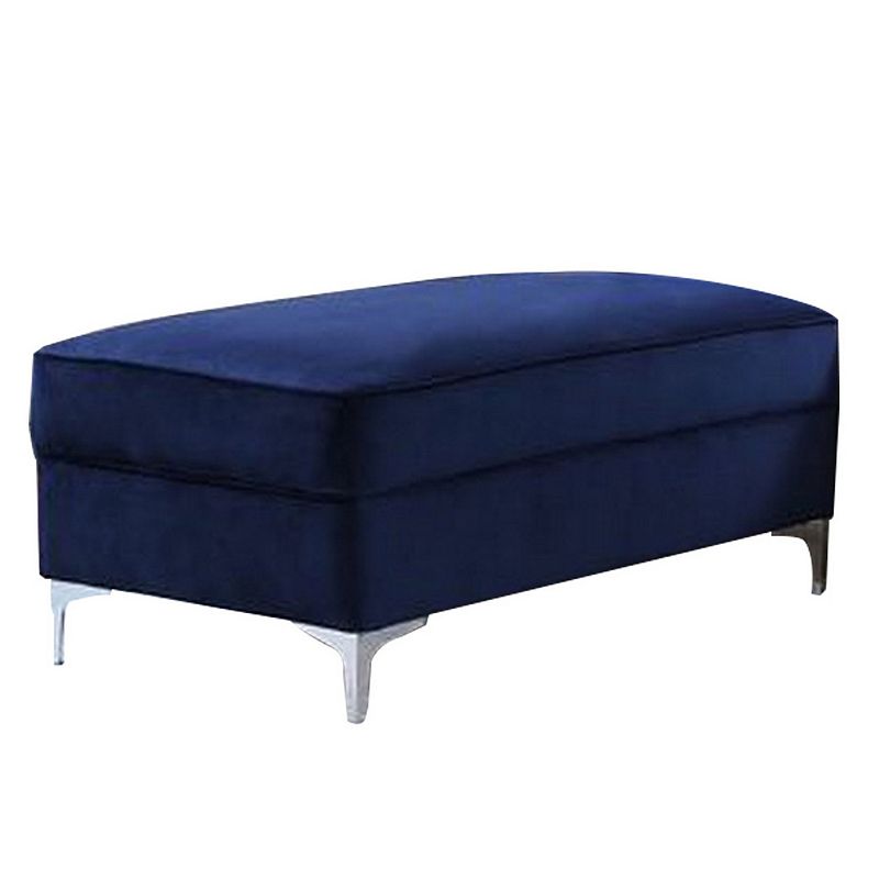 Ottoman with Cushioned Seat and Angled Metal Feet， Blue