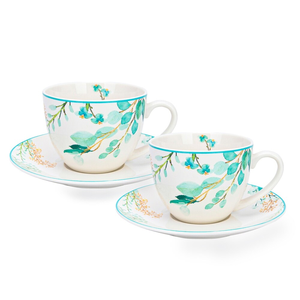 STP Goods Green Blossom Tea Coffee Cup   Saucer Set of 2   8.8 fl oz