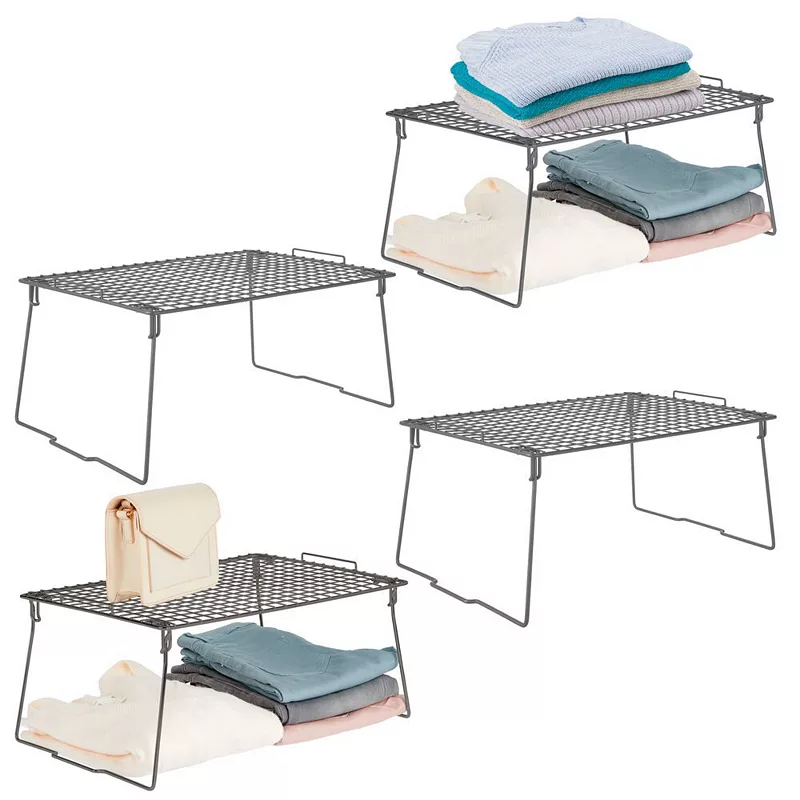 mDesign Classico Metal Stackable Closet Storage Organizer Shelf， 4 Pack