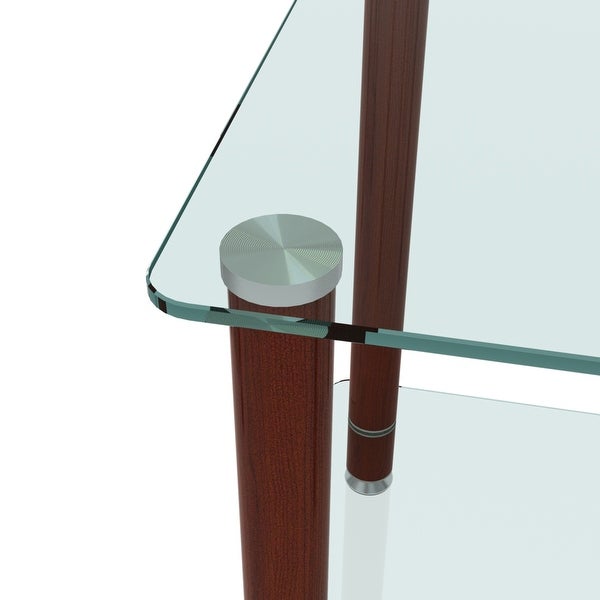 2-Tier Space Side Table with Glass Tabletop and Metal Legs