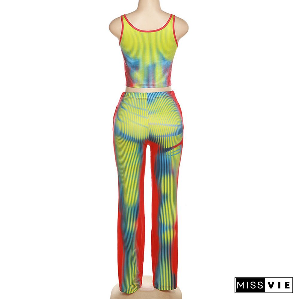 3D Body Print Tank Tops Straight Pants 2 Piece Set