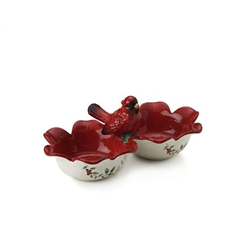 Pfaltzgraff Winterberry 2-Section Serve Bowl with Cardinal Icon