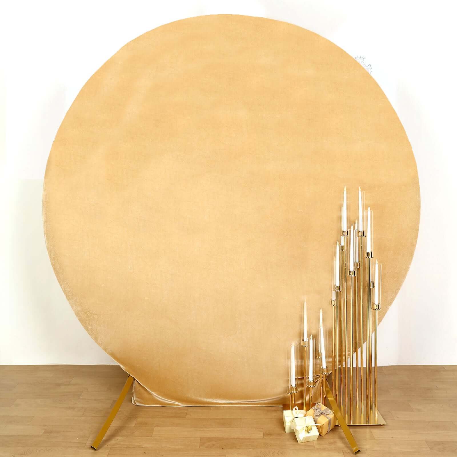 Champagne Soft Velvet Fitted Round Wedding Arch Backdrop Cover 7.5ft