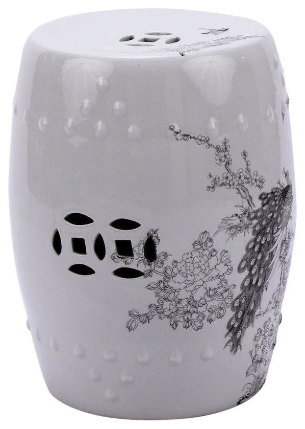 Garden Stool Peacock Backless White Black Colors May Vary Variable   Asian   Accent And Garden Stools   by EuroLuxHome  Houzz