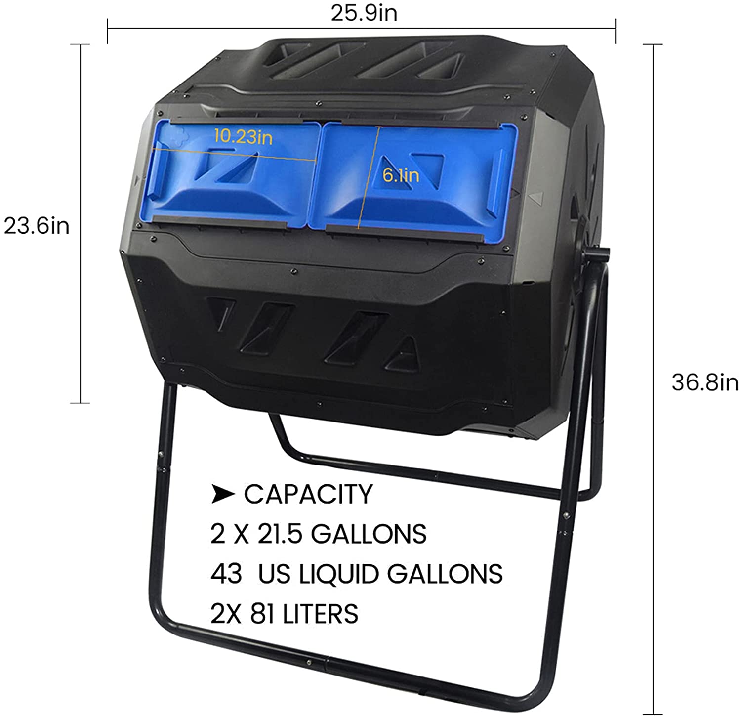 SQUEEZE master Compost Bin 43 Gallon Outdoor Tumbler composters Garden Tumbling or Rotating Compost Blue Door