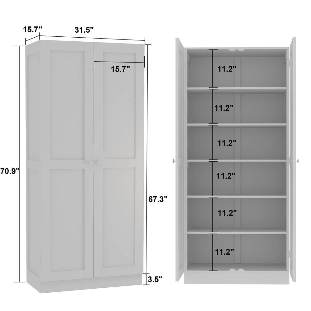 FUFUGAGA White Wood 6-Shelf Standard Bookcase Bookshelf with 2-Glass Door ( 70.9 in. Height x 31.5 in. Wide ) KF390032-01-c