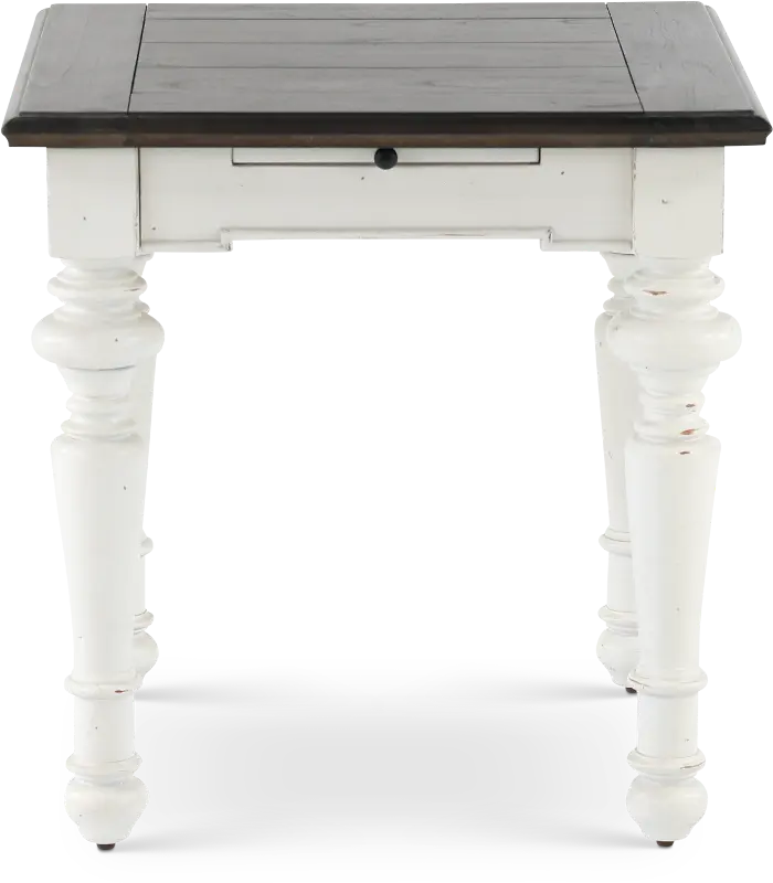 European Cottage Charcoal Gray and White End Table