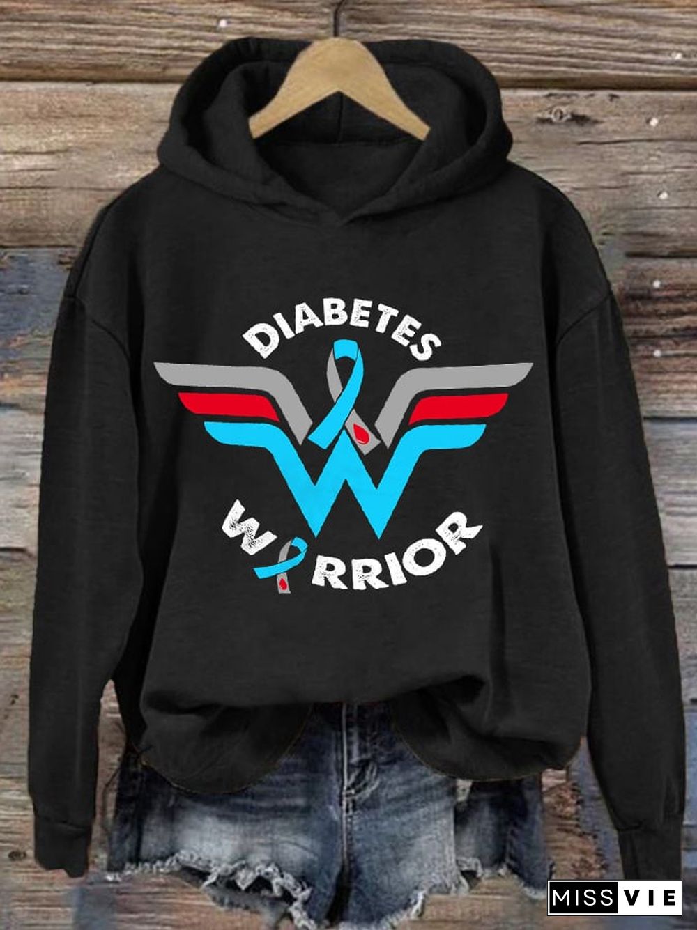 Women's Casual Diabetes Awareness Printed Long Sleeve Sweatshirt