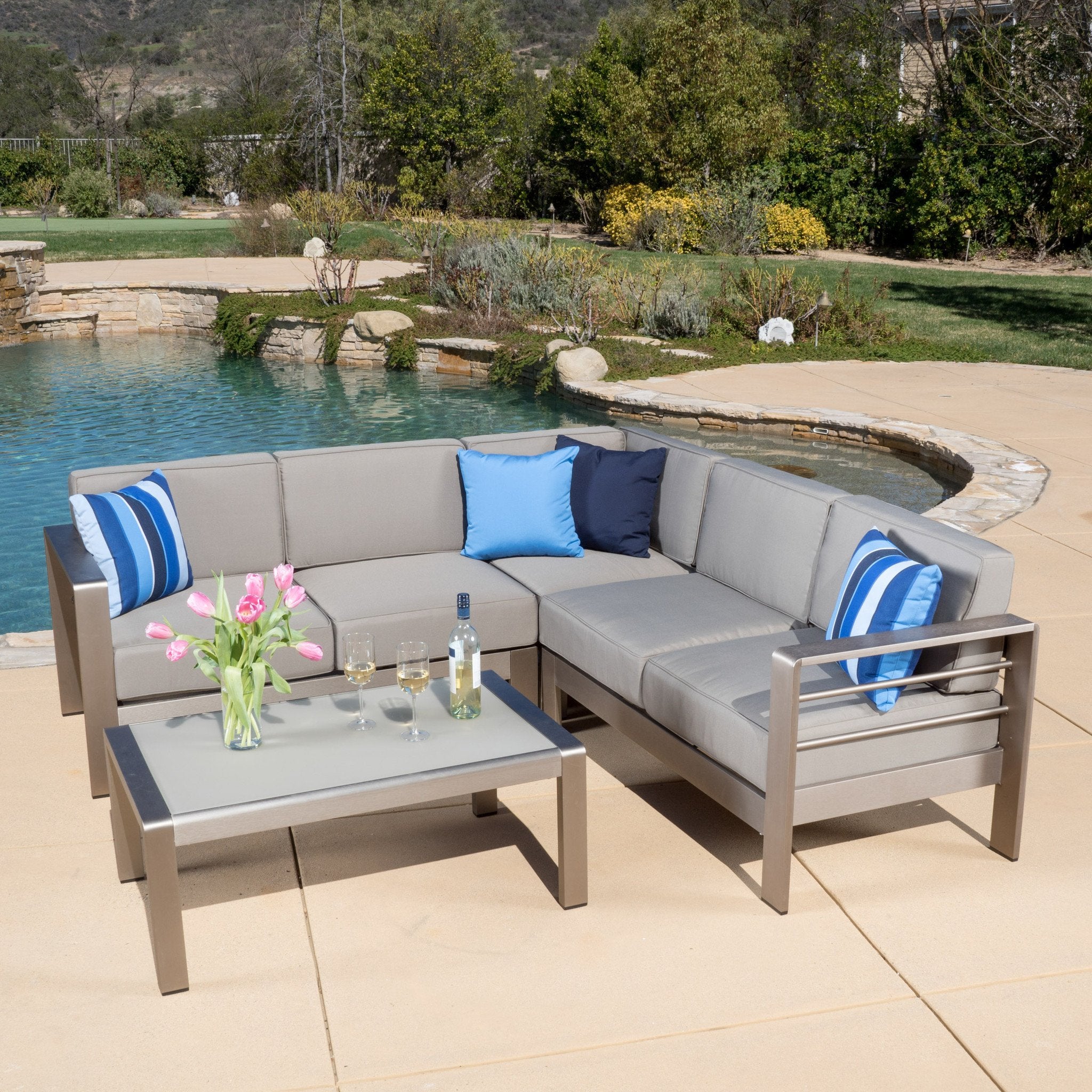 Sonora Outdoor Aluminum 4-piece Sofa Set with Cushions