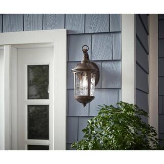 Home Decorators Collection Leeds 16 in. Mystic Bronze 1-Light Outdoor Line Voltage Wall Sconce with No Bulb Included HB7262A-293