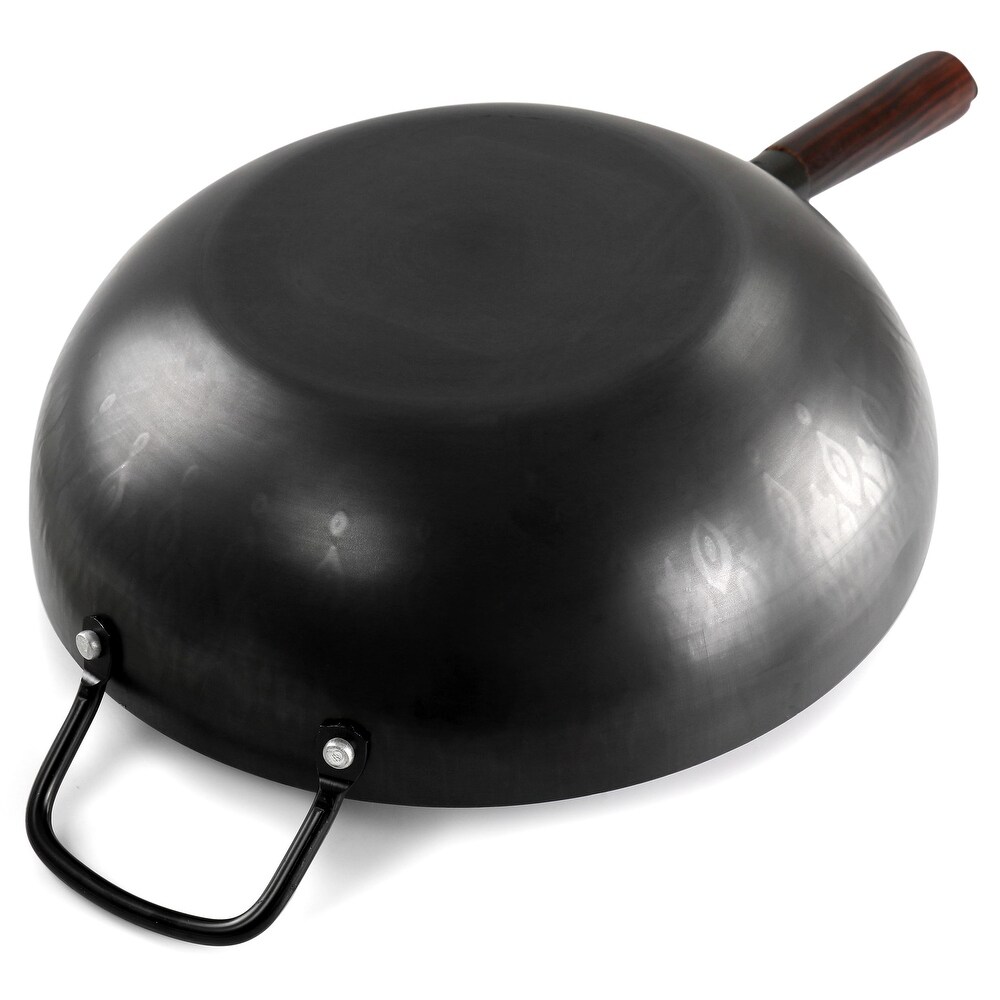 Spice by Tia Mowry 12in Carbon Steel Wok with Wooden Handle in Black