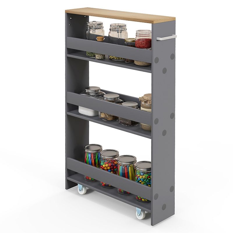 Rolling Kitchen Slim Storage Cart Mobile Shelving Organizer With Handle