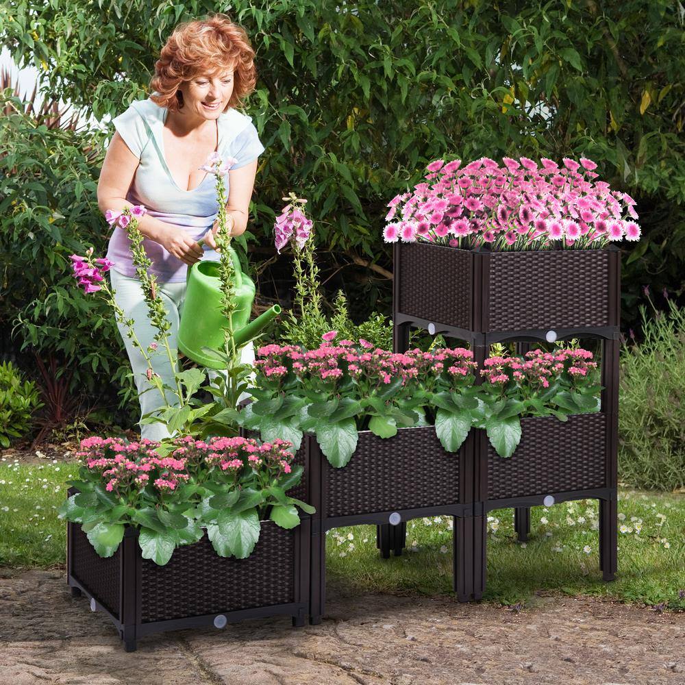 Modern Rattan-Style Plastic Raised Garden Bed Planter Kit， Set of 4 with 16 Legs SXB02HI68CA