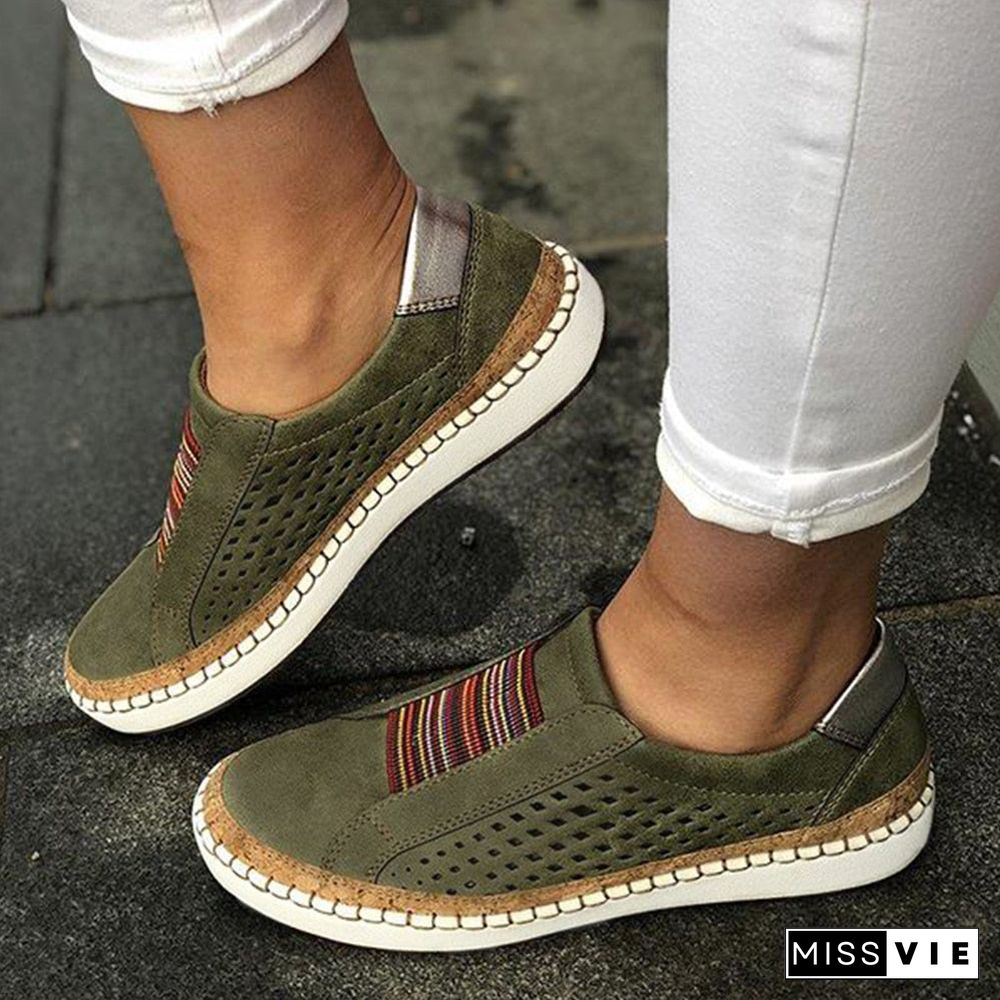 Women Slip On Sneakers Shallow Loafers Vulcanized Shoes Breathable Hollow Out Female Casual Shoes Ladies Leather Flats