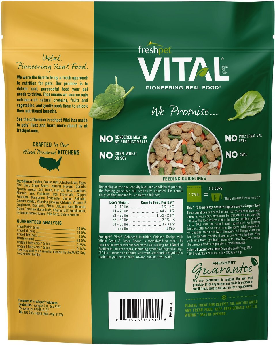 Freshpet Vital Chicken Recipe Fresh Dog Food， 1.75-lb bag， case of 4