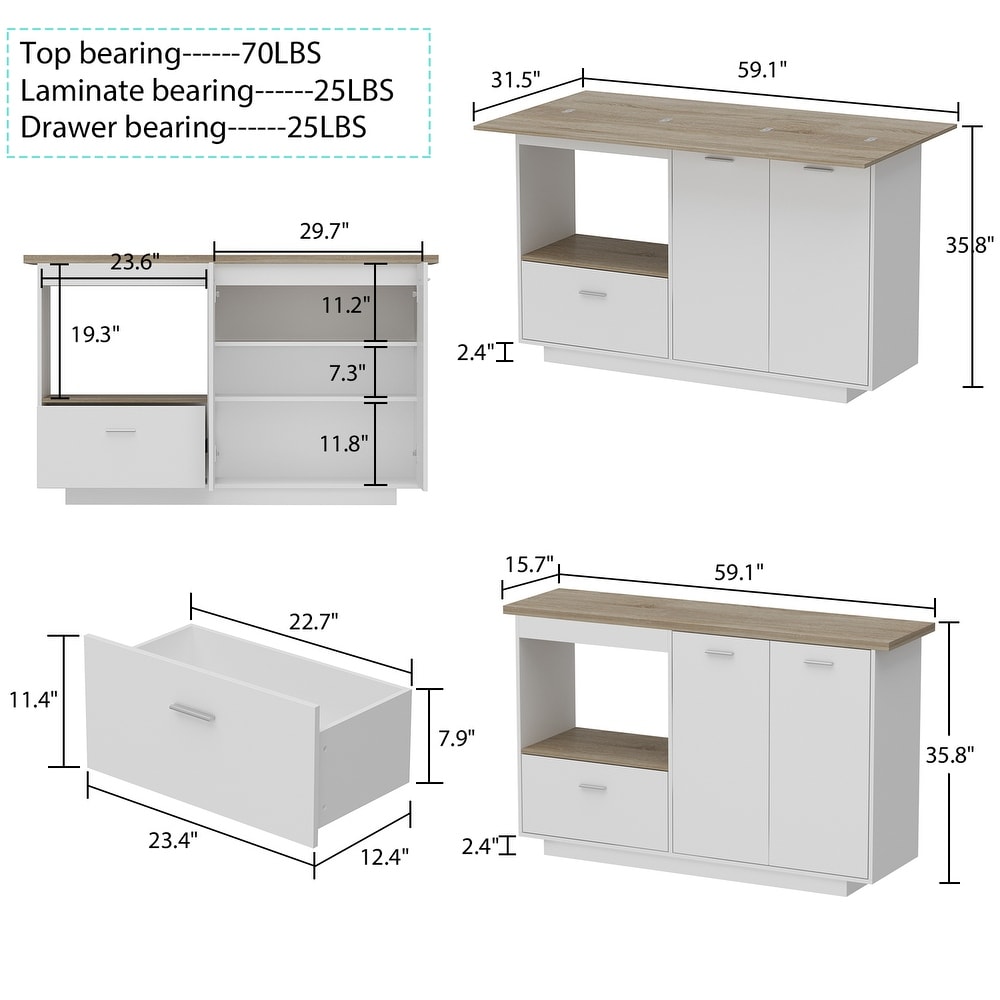 Kitchen Island with Storage Kitchen Cart Extendable Bar Table Dining   59.1\