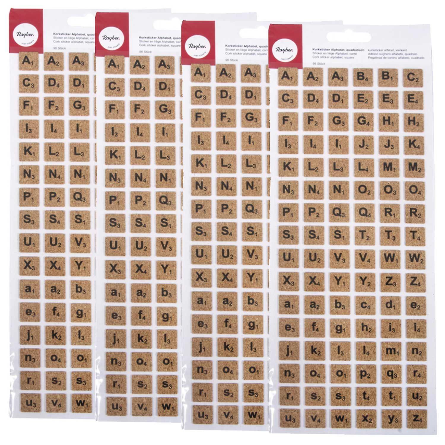 384 Square Cork Letter Stickers - Upper and Lower Case Alphabet