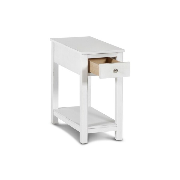 Nili 24 Inch Side End Table， Crisp White Finish， Single Drawer and Shelf