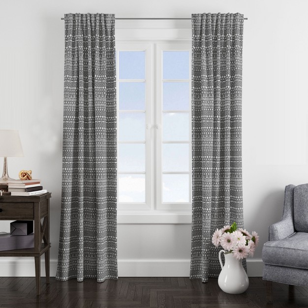 Bacati Grey Scribble Neutral Cotton Printed Single Window Curtain Panel