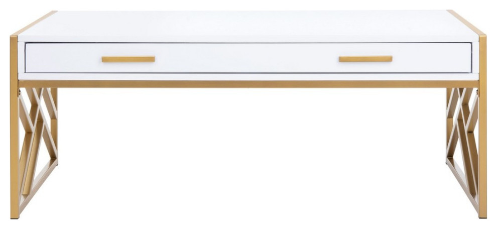 Neil 2 Drawer Coffee Table White/ Gold   Modern   Coffee Tables   by Virgil Stanis Design  Houzz