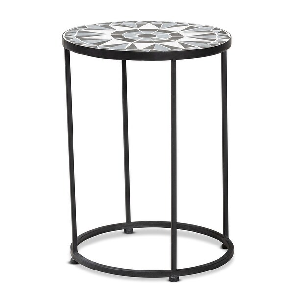 Kaden Modern Metal Outdoor Side Table with Colored Glass Tabletop