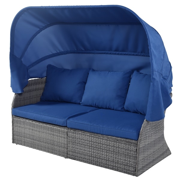 6Piece Outdoor Daybed Set with Retractable Canopy and Conversation Area