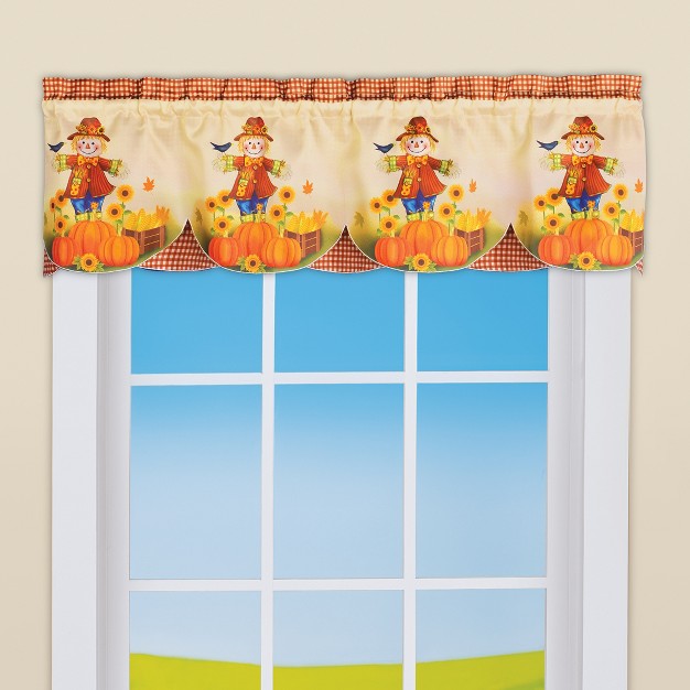 Collections Etc Harvest Scarecrow Pumpkin Printed Window Valance