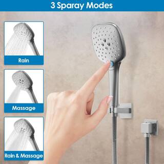 GRANDJOY Pressure Balance 2-Spray Wall Mount 10 in. Fixed and Handheld Shower Head 2.5 GPM in Brushed Nickel Valve Included SRM6646NI-10BL