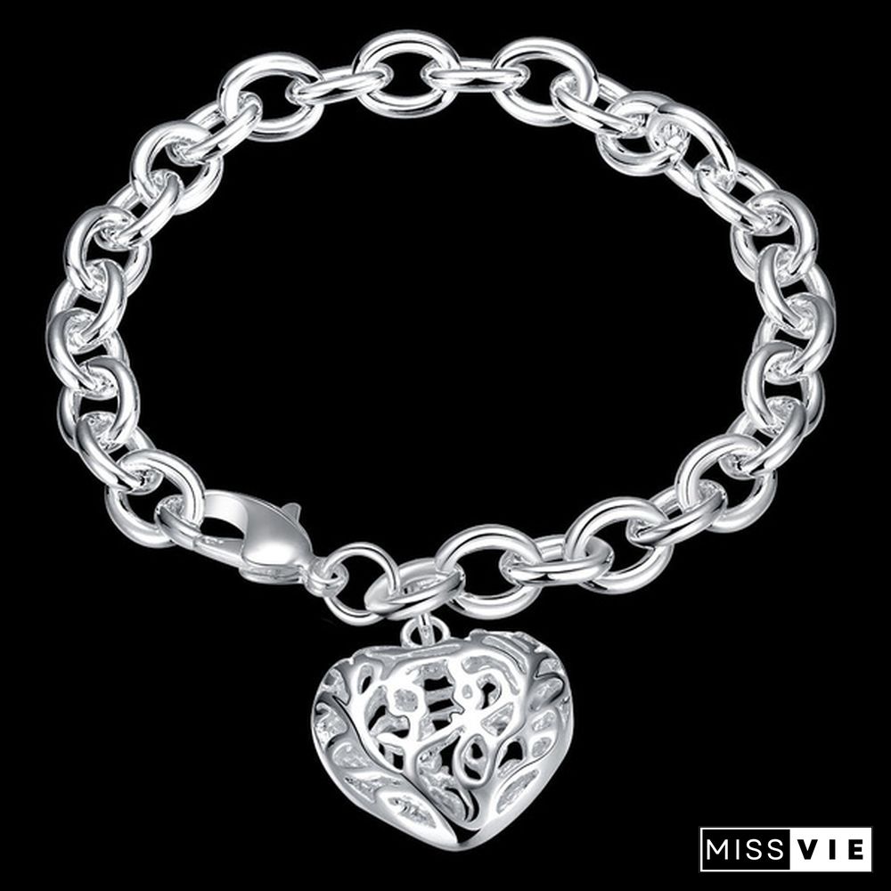 Fashion Jewelry 925 Sterling Silver Heart-Shape Chain Bracelets for Women