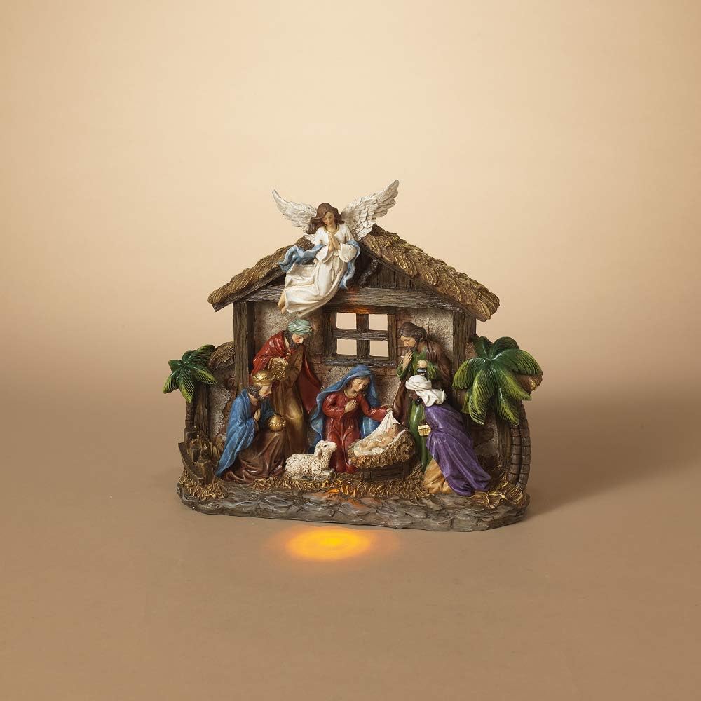 12.4 Lighted Nativity Stable With Holy Family