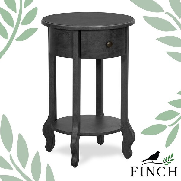 Finch James Round Wooden Accent Side Table with 1 Drawer