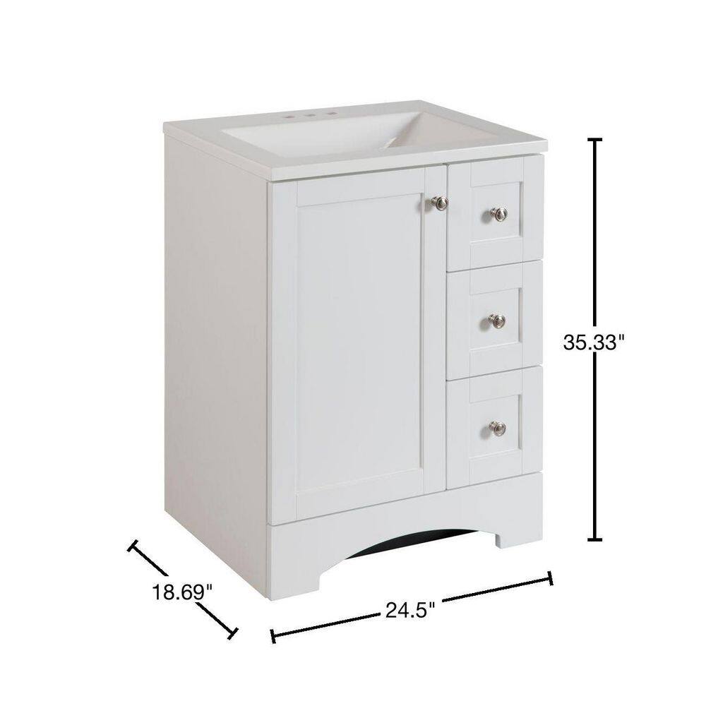 Glacier Bay Lancaster 24.5 in. W x 18.69 in. D Shaker Bath Vanity with White Cultured Marble Top LC24P2-WH