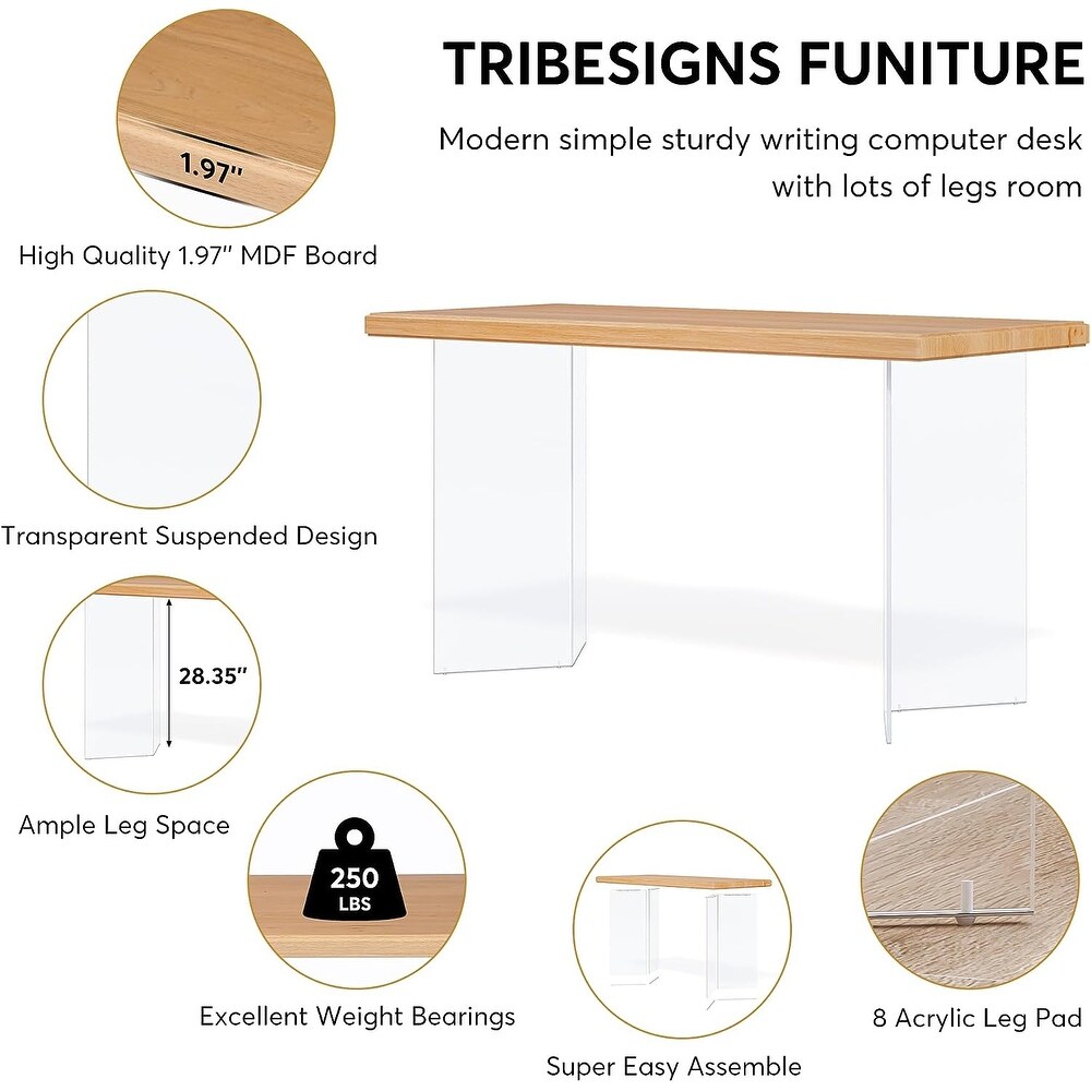 Home Office Desk with Acrylic Legs  Computer Desk Writing Table  Wood