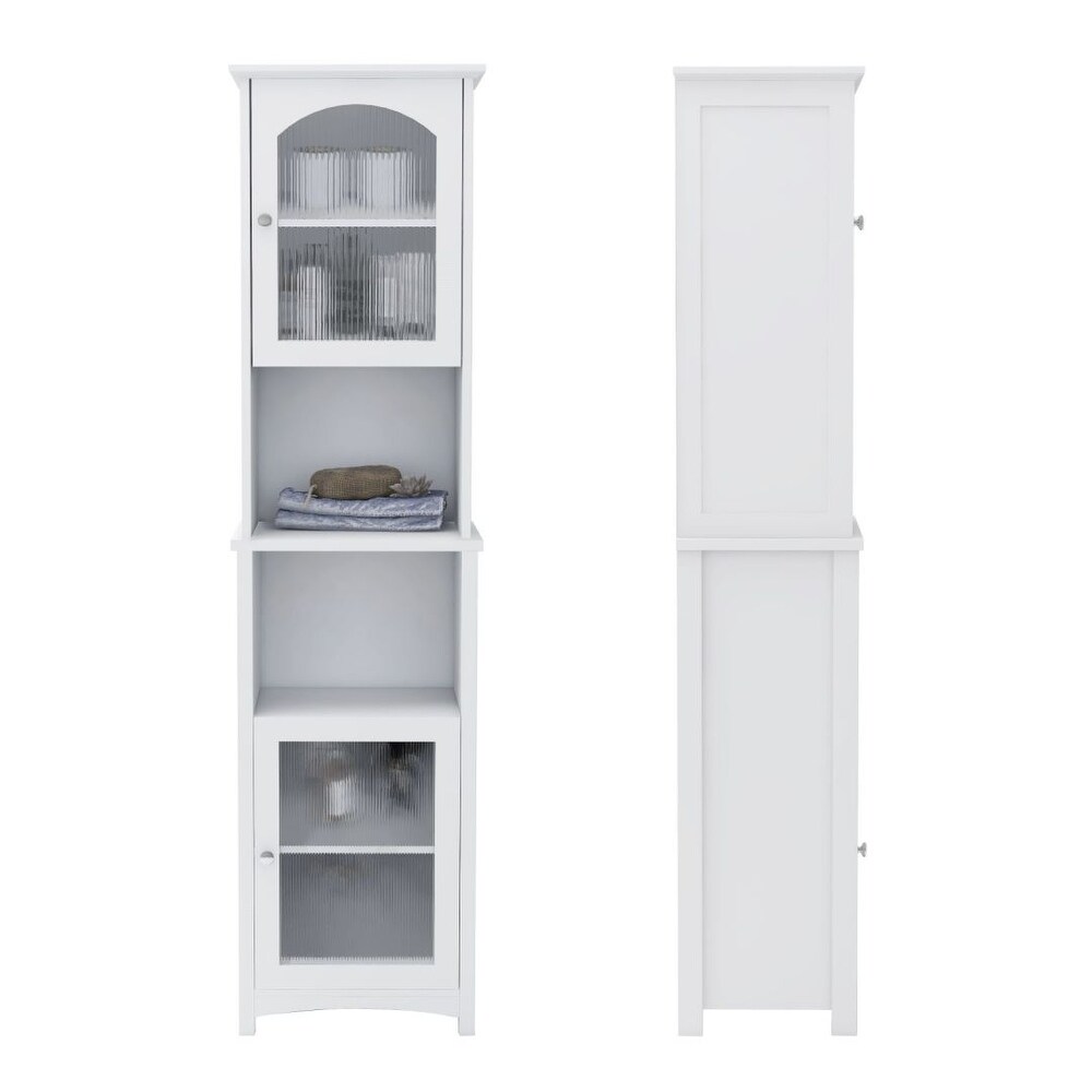 White Narrow Tall Cabinet 6 Tier 2 Door Floor Standing Living Bathroom