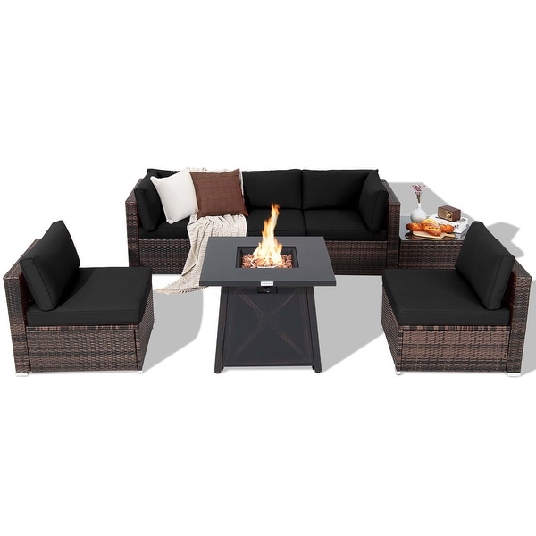 7PCS Patio Conversation Set Furniture Set w /50，000 BTU Fire Pit Table