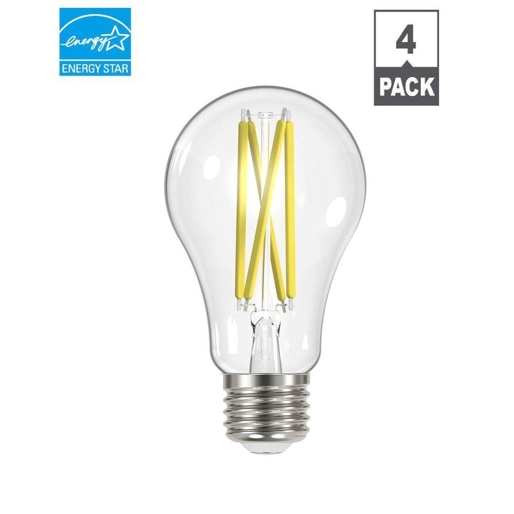 EcoSmart 100-Watt Equivalent A19 Dimmable Clear Glass Filament LED Light Bulb Soft White (4-Pack) 11CFA19100WESD1