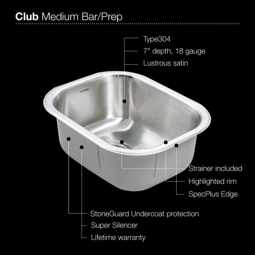 Houzer CS 1407 Club 13 5/8 quotSingle Basin Undermount 18 Gauge   Contemporary   Bar Sinks   by Buildcom  Houzz