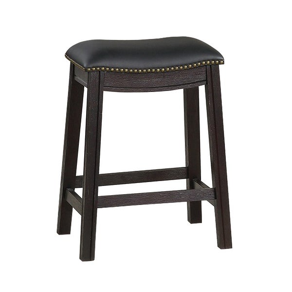 Curved Leatherette Counter Stool with Nailhead Trim， Set of 2， Black